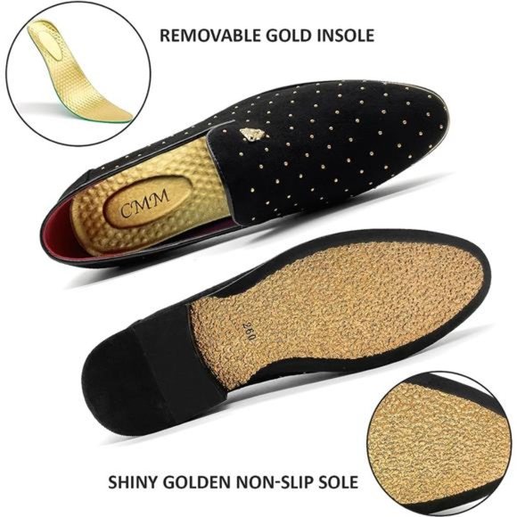 Men\'s Pointed Toe Rivet Dress Shoes Glitter Modern Metallic Slip On Loafers main image 2